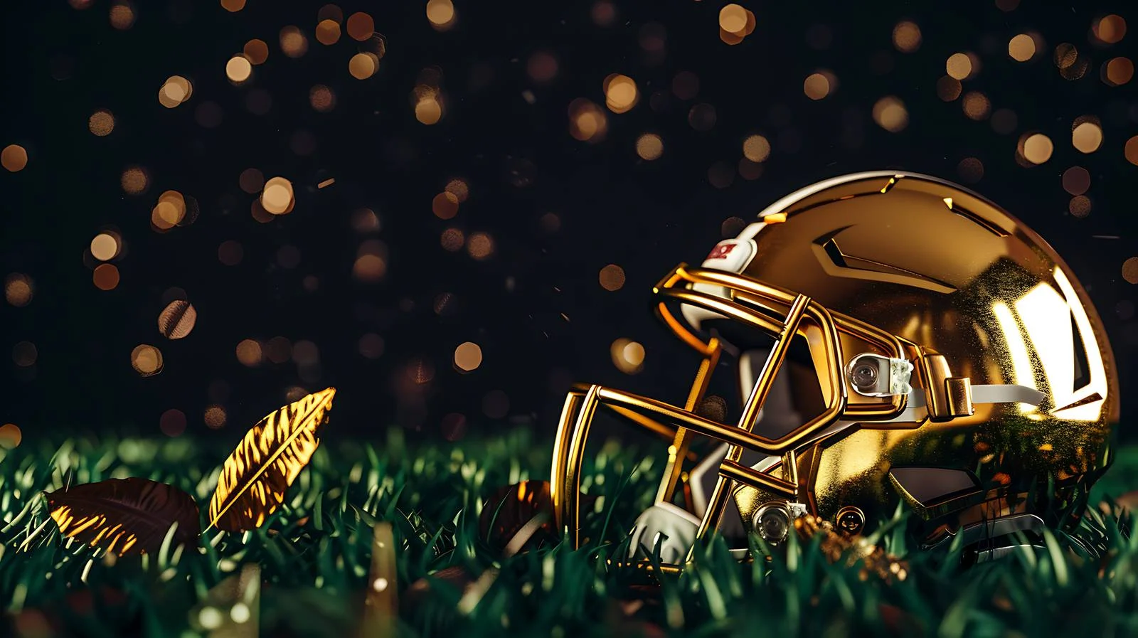 Football and Gold Helmet on Grass Field — free download from Dotvec