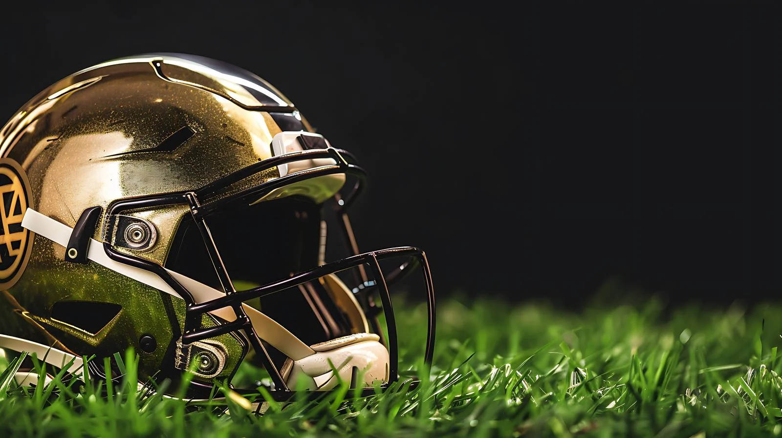 Football and Golden Helmet on Grass Field — free download from Dotvec