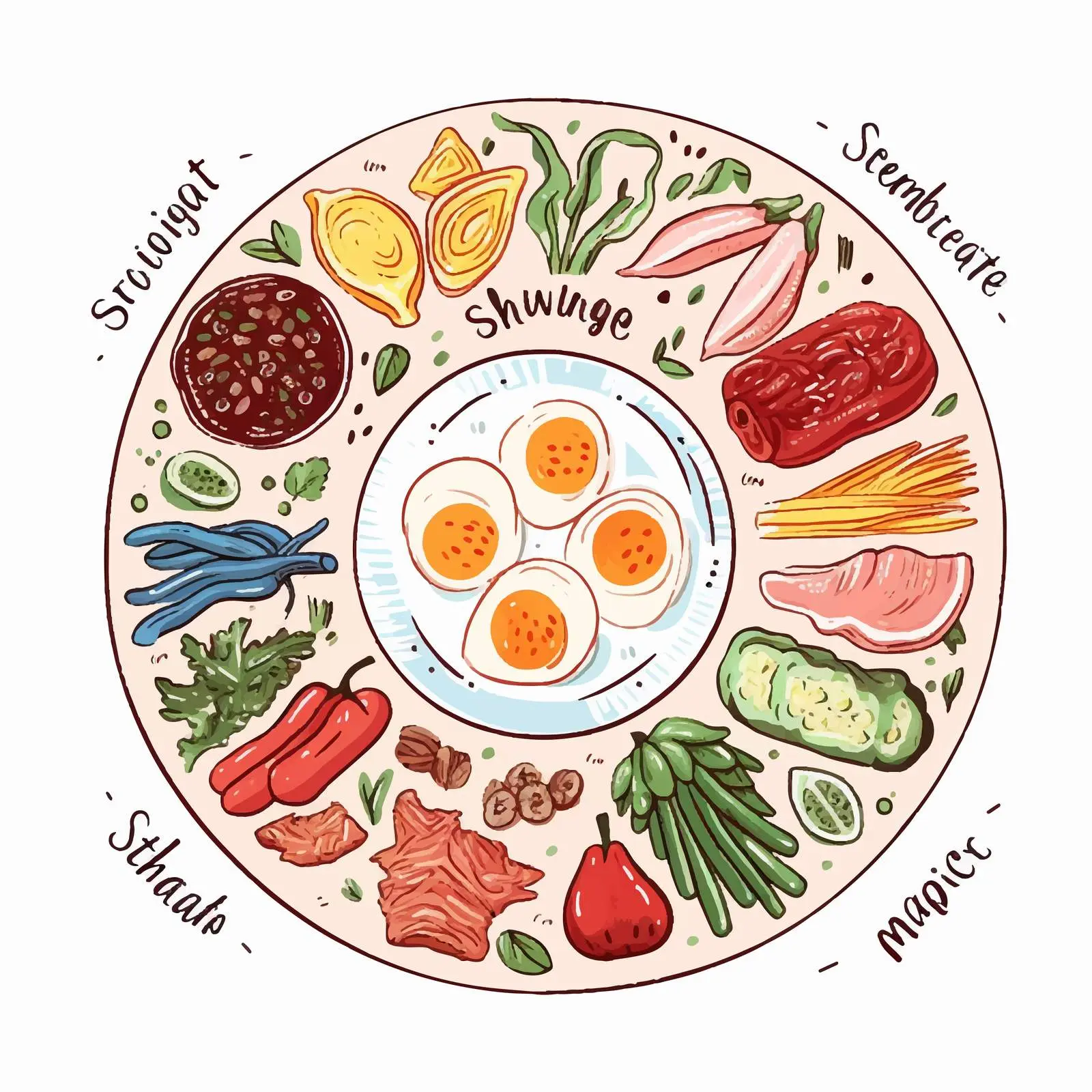 Colorful Lunch Menu: Wheat Porridge with Vegetables and Meat — free download from Dotvec