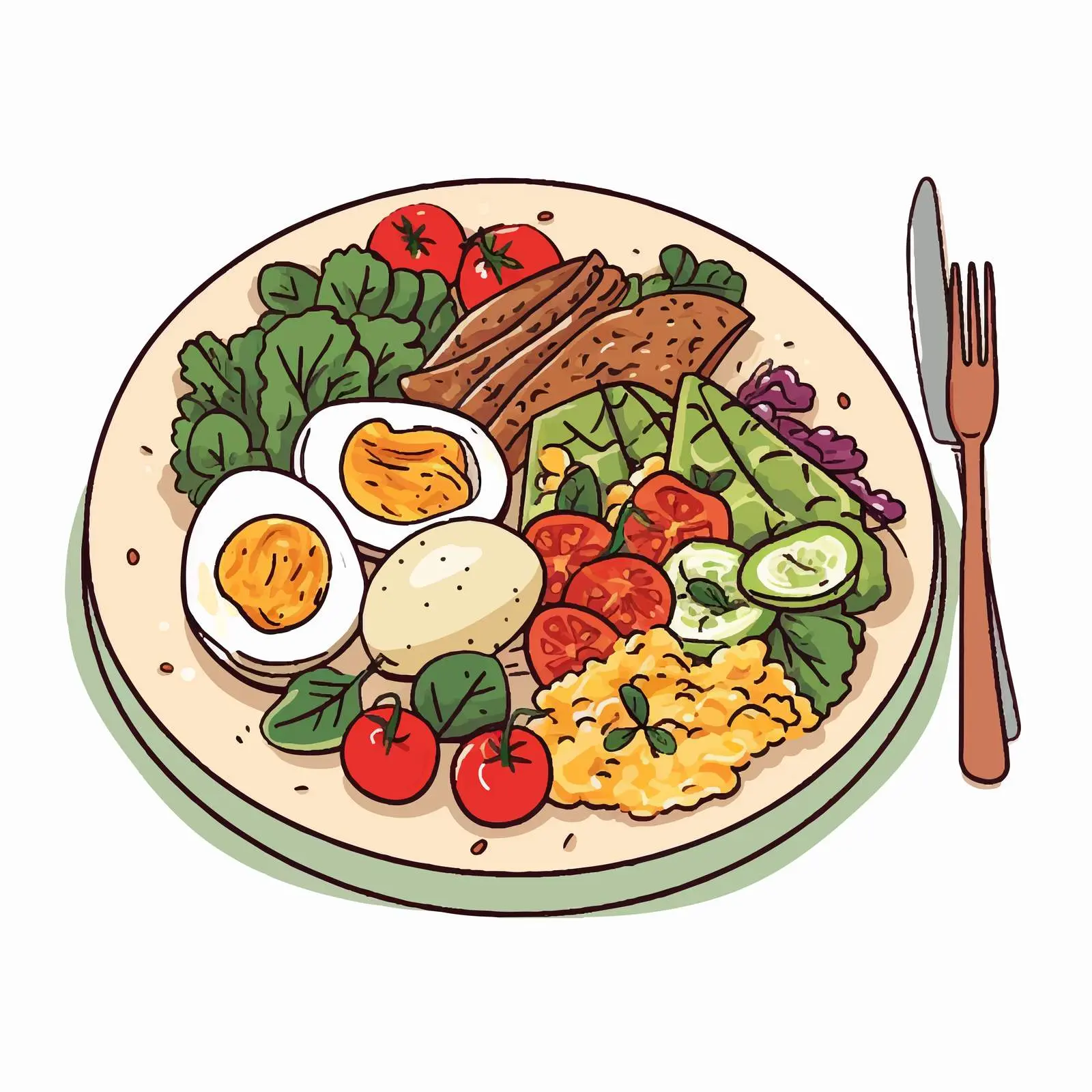 Colorful Lunch Menu with Wheat Porridge and Meat – free meal presentation image from Dotvec