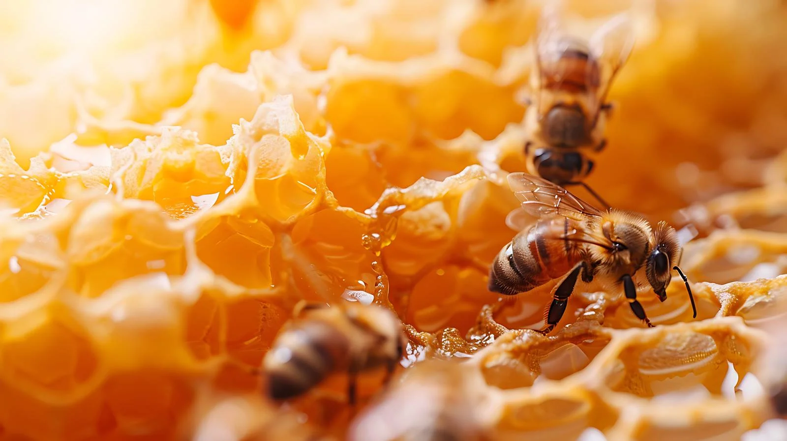 Detailed close-up of bee-filled honeycomb — free download from Dotvec