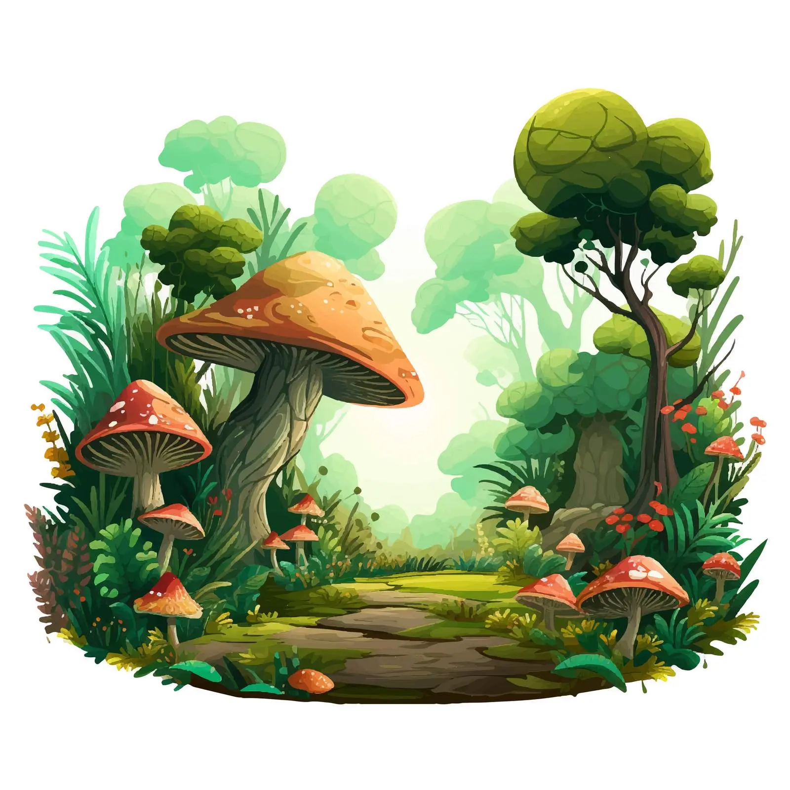 Cartoon Magic Forest Vector on White Background – free whimsical trees image from Dotvec