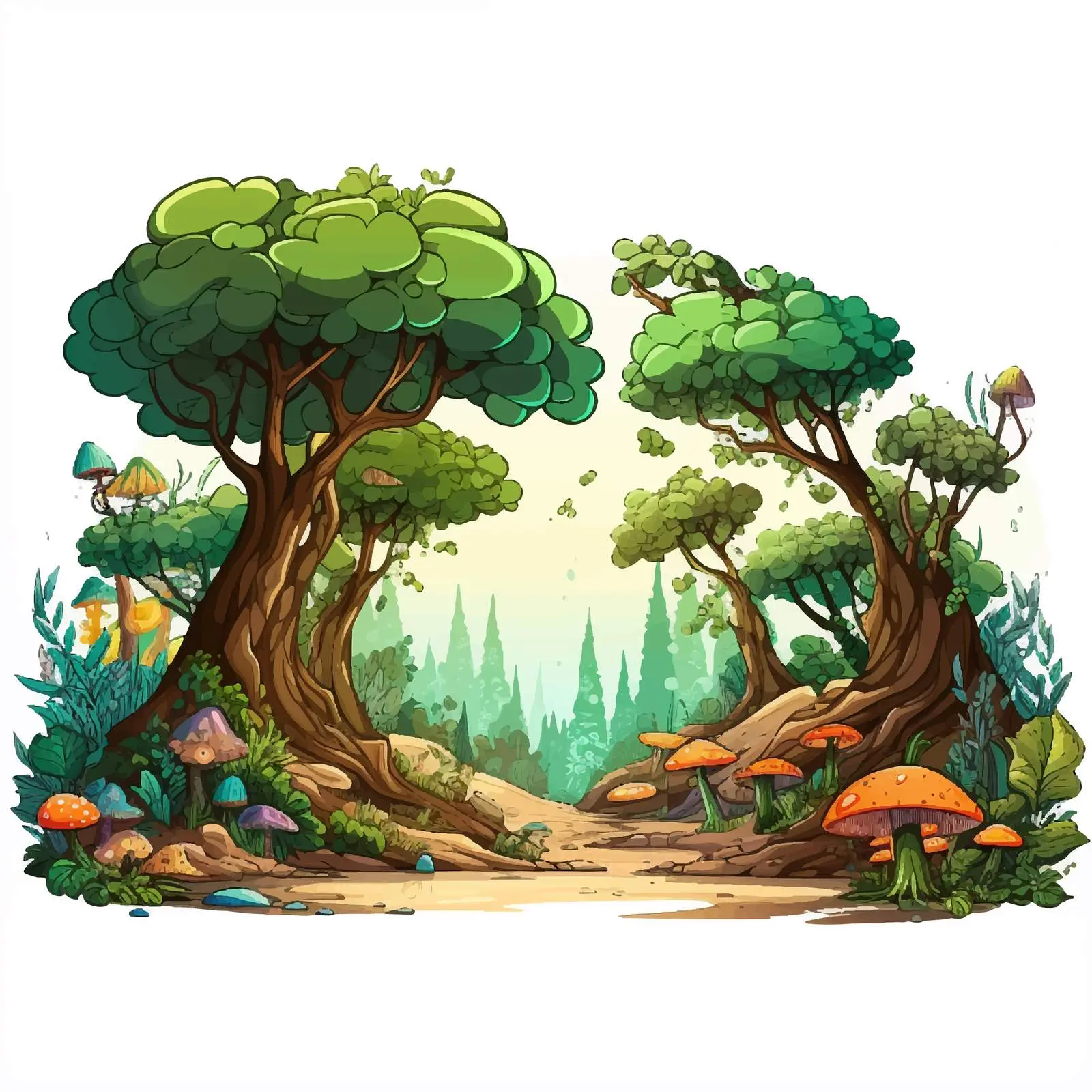 Cartoon Vector of a Magic Forest Scene — free download from Dotvec