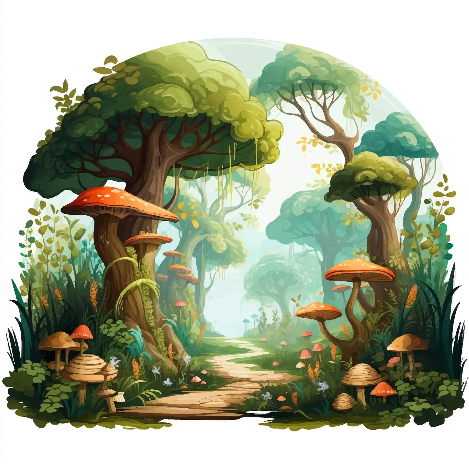 Cartoon Magic Forest Vector on White Background – free fantasy land image from Dotvec