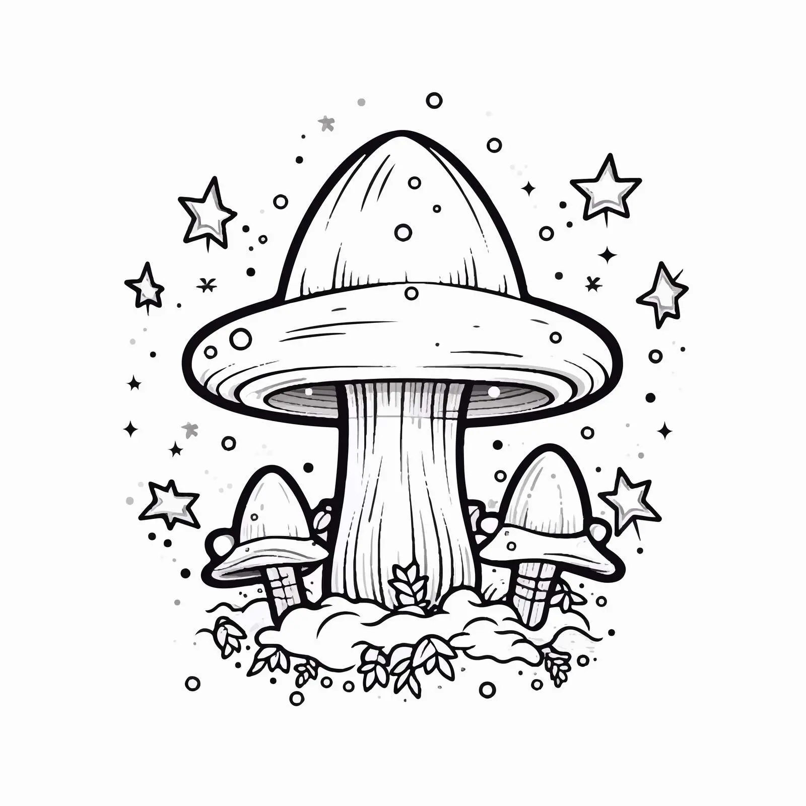 Outline Drawing of Magic Mushroom with Crystals – free outline drawing image from Dotvec