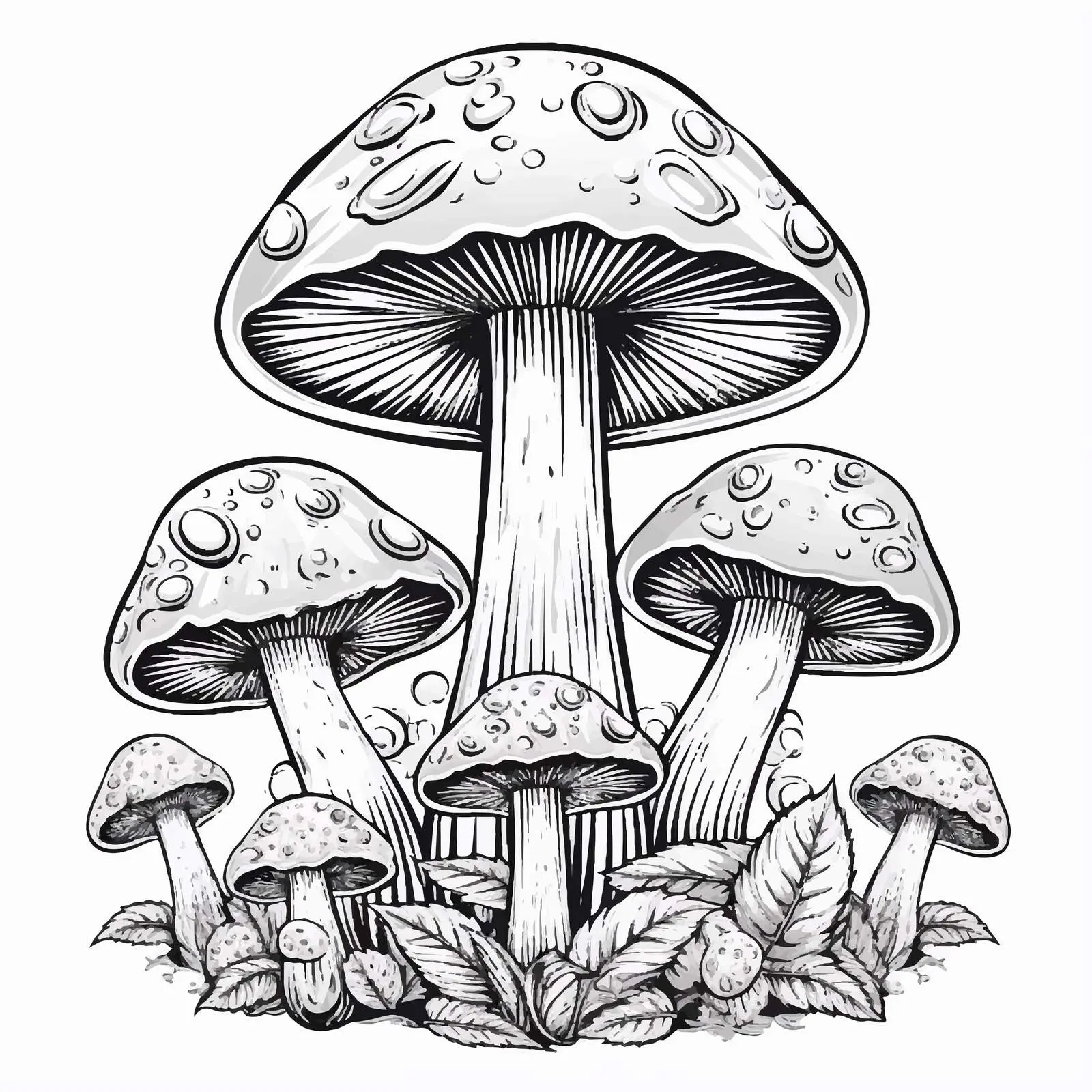 Contoured Magic Mushroom with Eyes and Leaves — free download from Dotvec