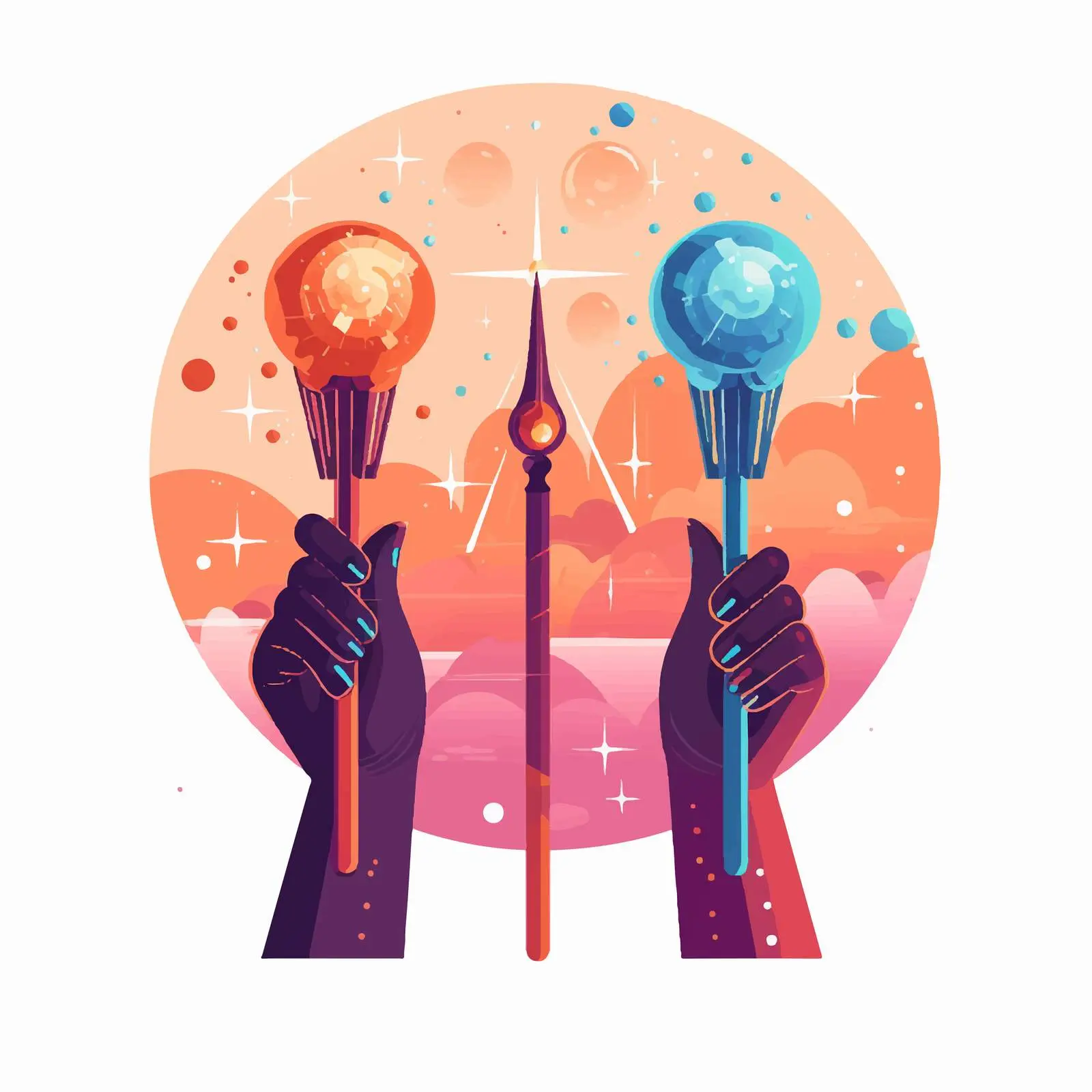 Magic Power Concept with Wands and Hands — free download from Dotvec