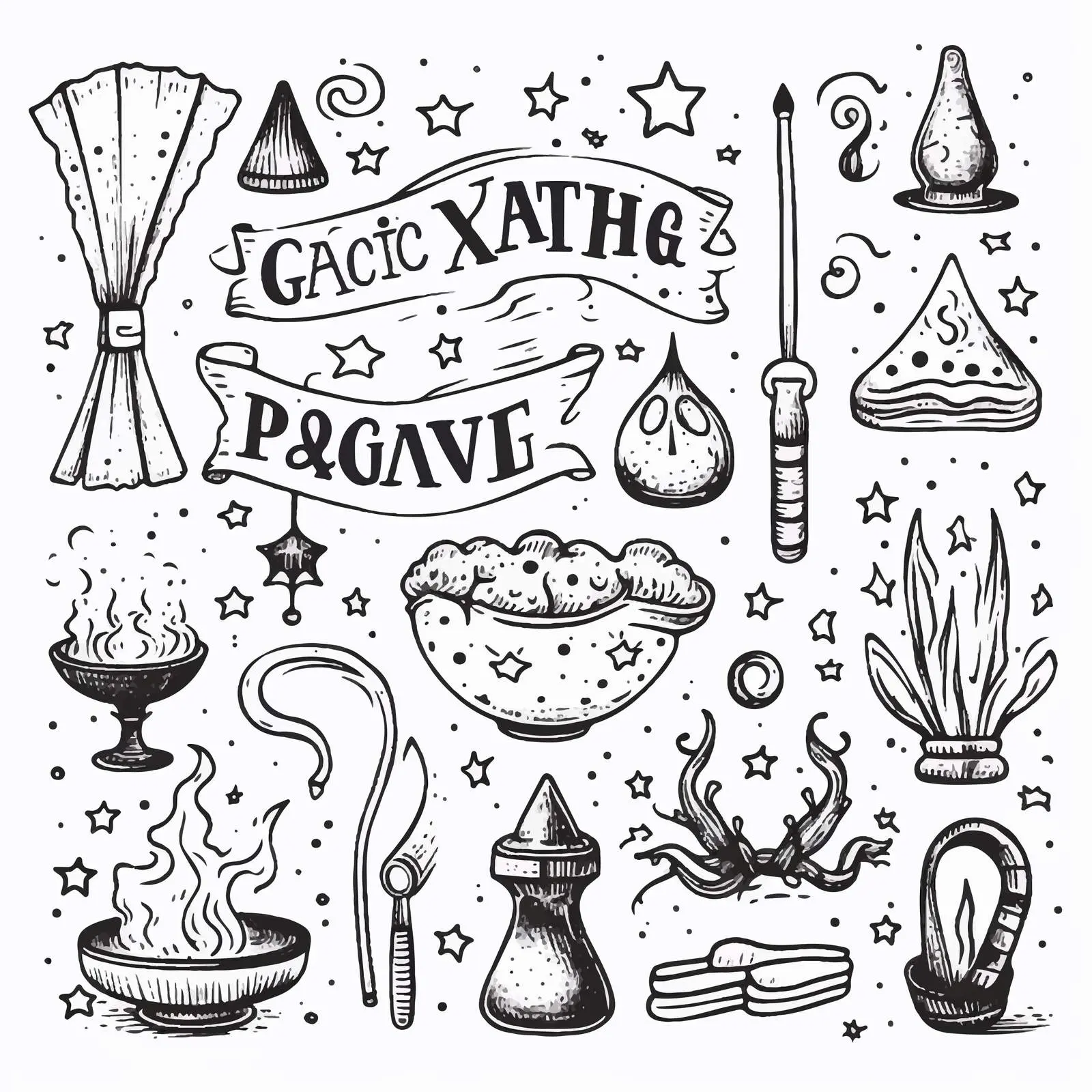 Handwritten Magical Accessories Vector Set – free fantasy elements image from Dotvec