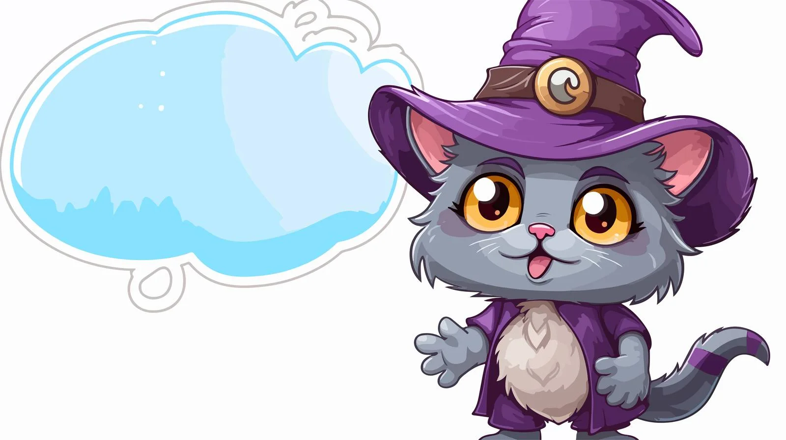Enchanting Cartoon Cat Wizard with Speech Bubble — free download from Dotvec