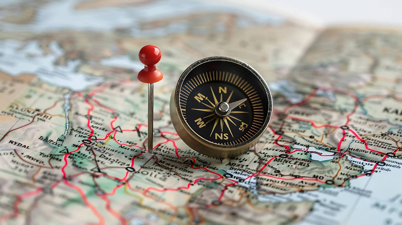 Navigational Compass with Red Pin on Route — free download from Dotvec