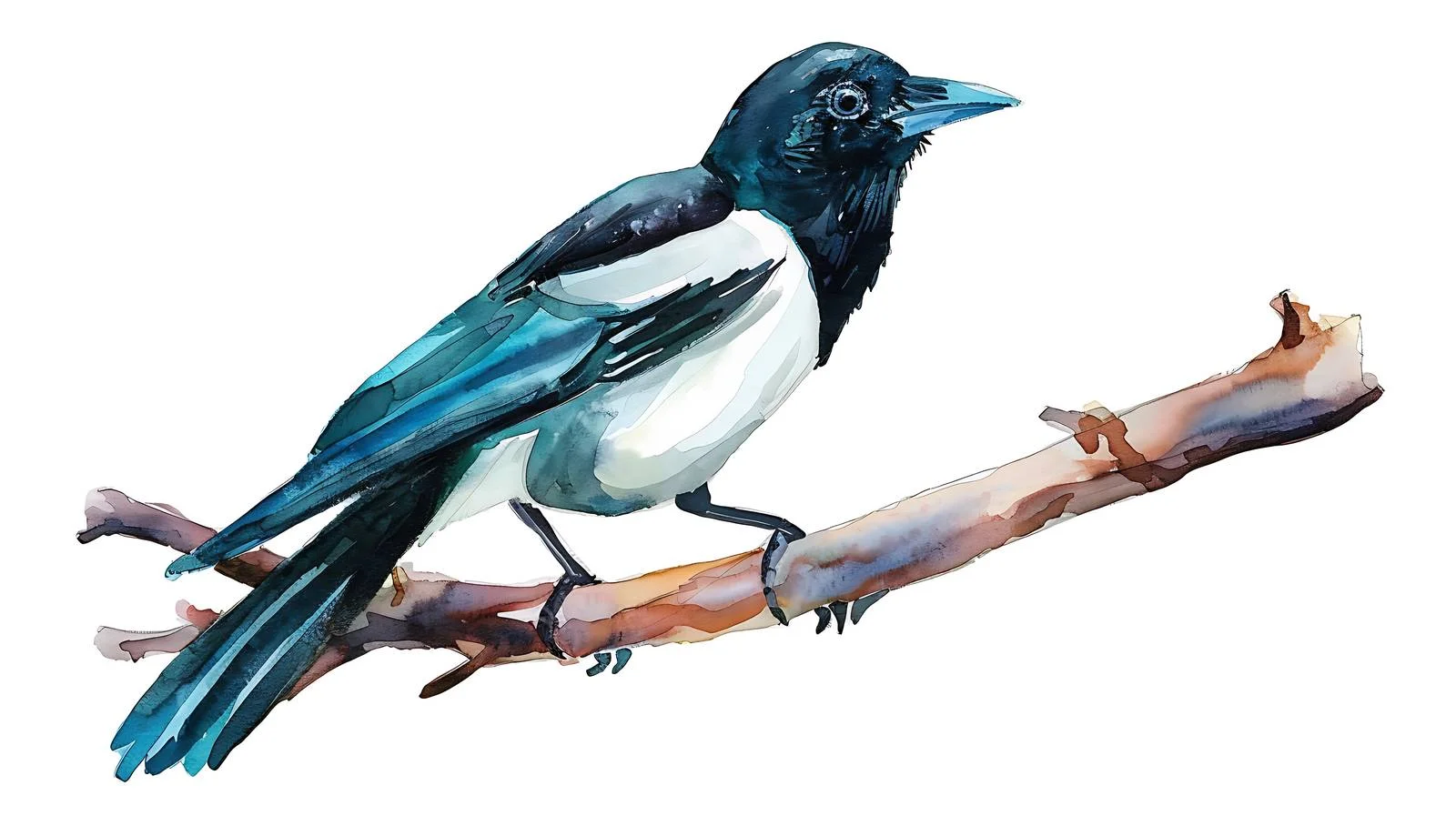 Graceful Magpie Perched on Tree - Watercolor — free download from Dotvec
