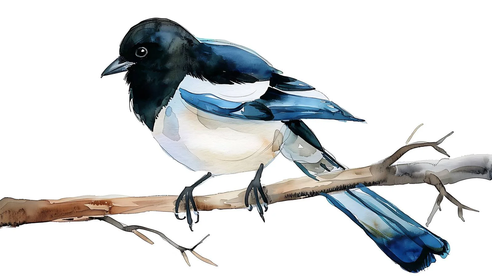 Graceful Magpie Perched on Tree Watercolor — free download from Dotvec
