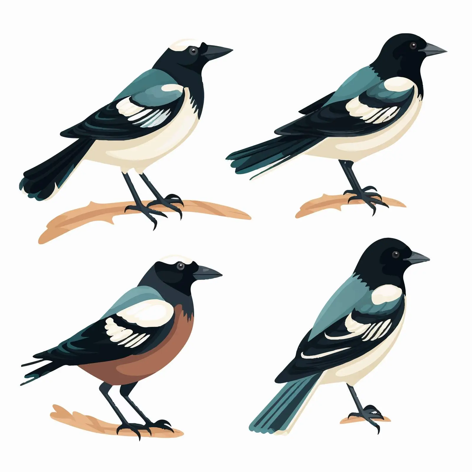 Cartoon Style Magpie Birds Vector Illustration — free download from Dotvec