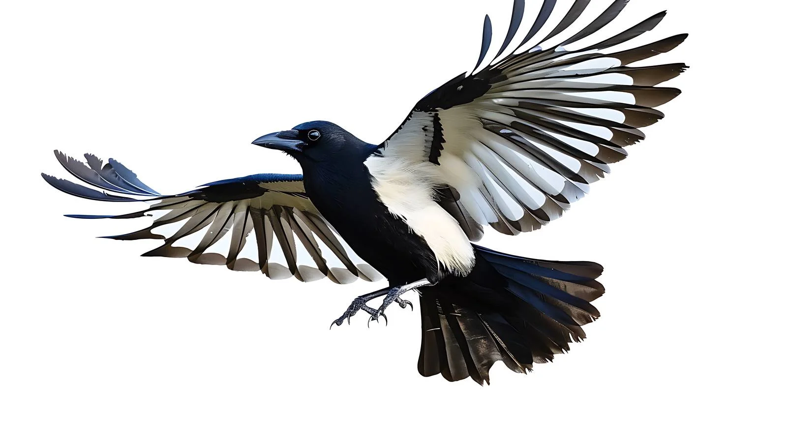 Graceful Magpie Soaring Solo on White — free download from Dotvec