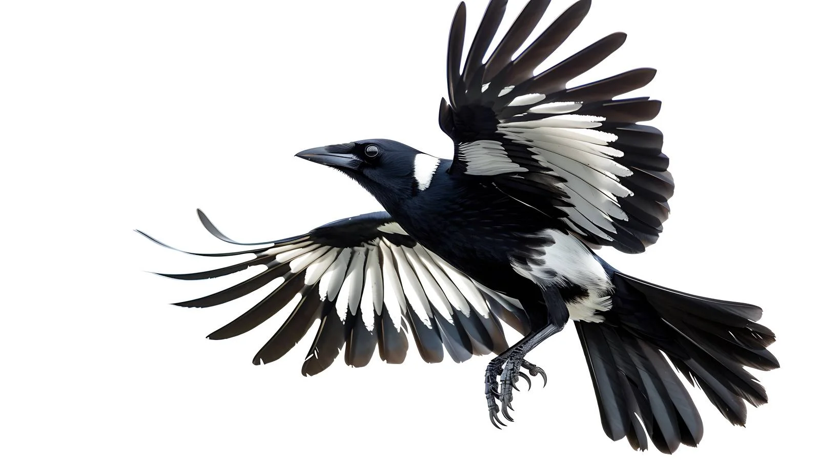 Elegant Magpie Soaring on White Background — free download from Dotvec