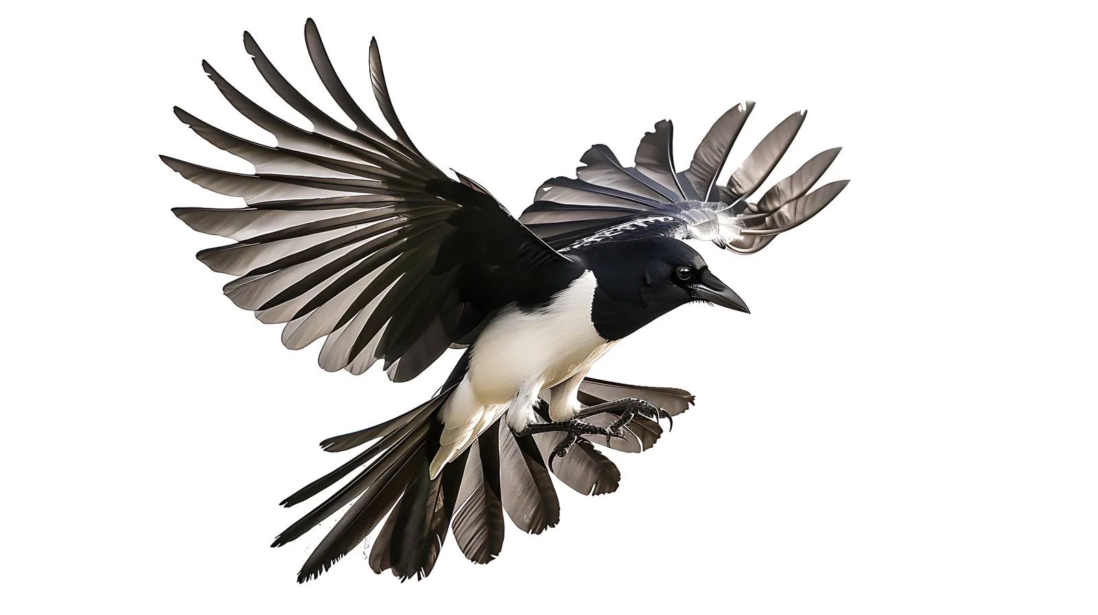 Graceful Magpie Soaring on White Background — free download from Dotvec