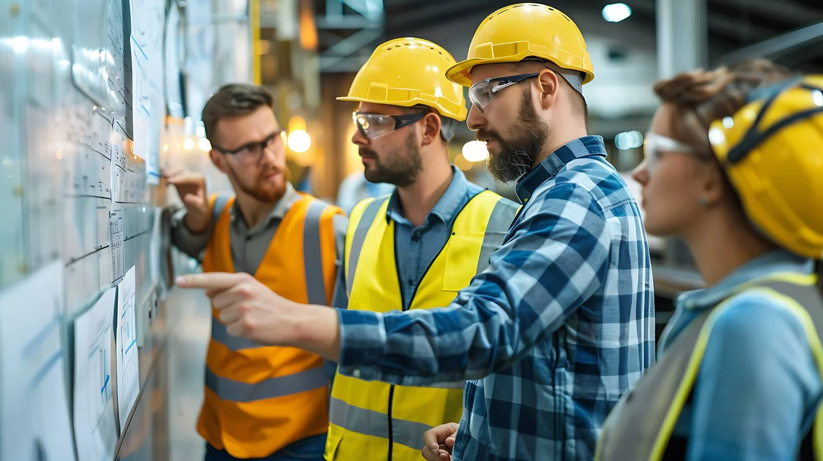 Engineering team strategizing in front of whiteboard — free download from Dotvec
