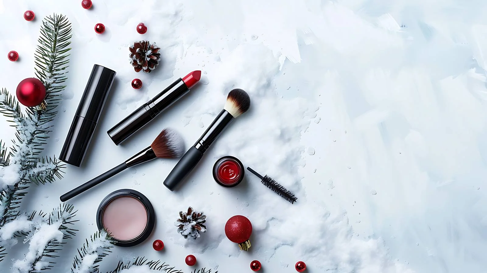 Winter-Themed Makeup Accessories Displayed Outdoors — free download from Dotvec