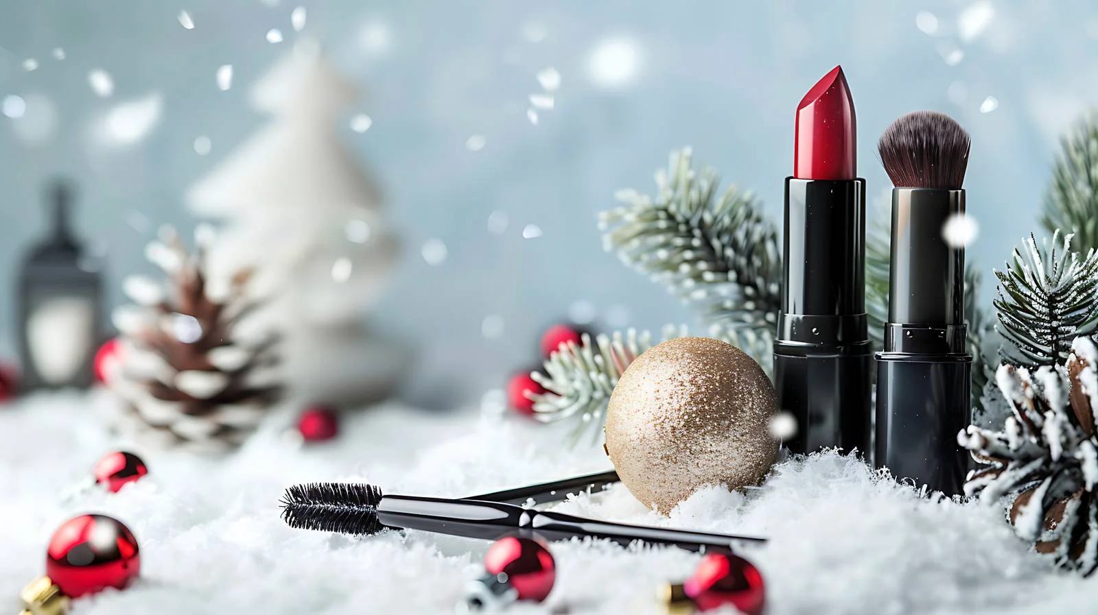 Winter-themed Makeup Accessories Arrangement on Snow — free download from Dotvec