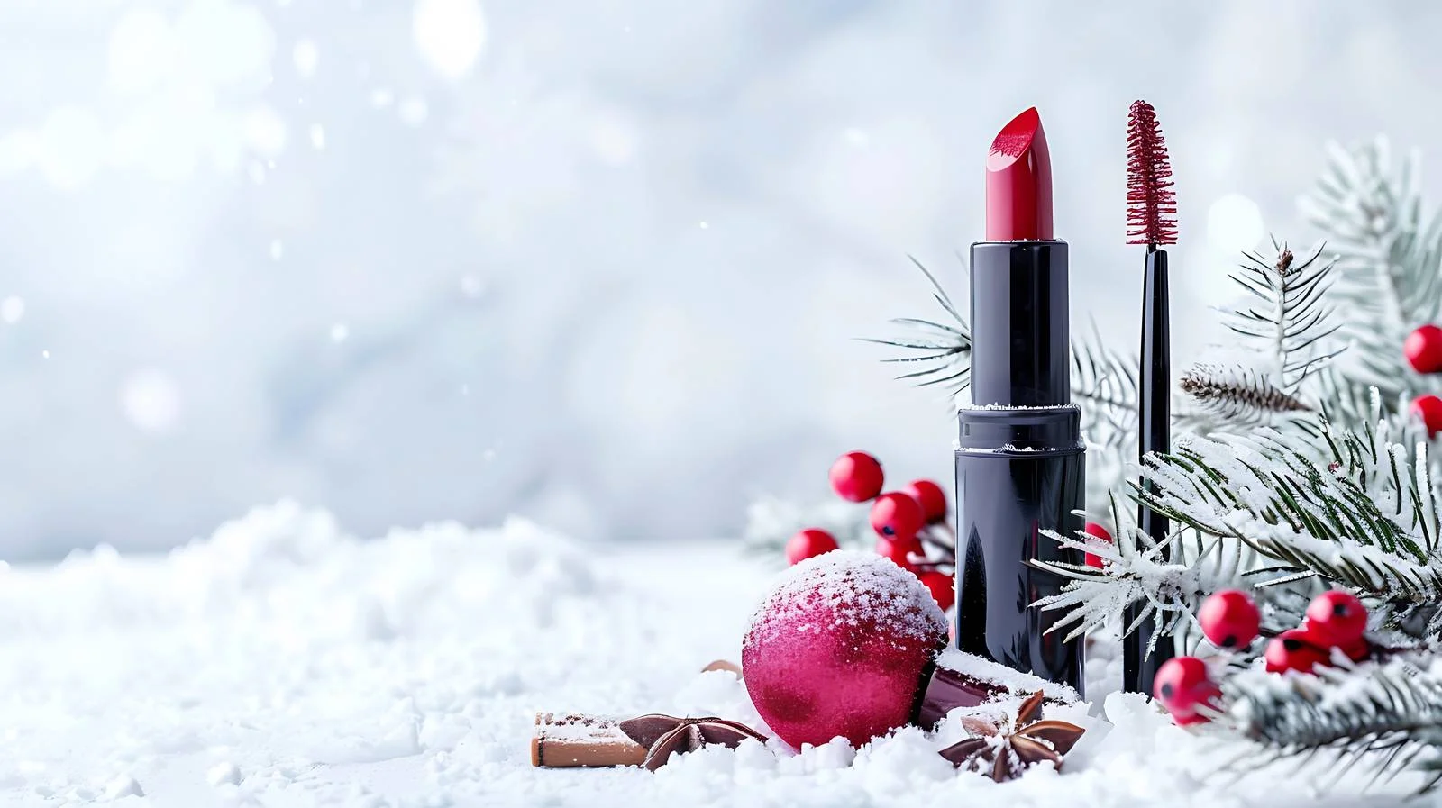 Winter Makeup Essentials on Snow Background — free download from Dotvec