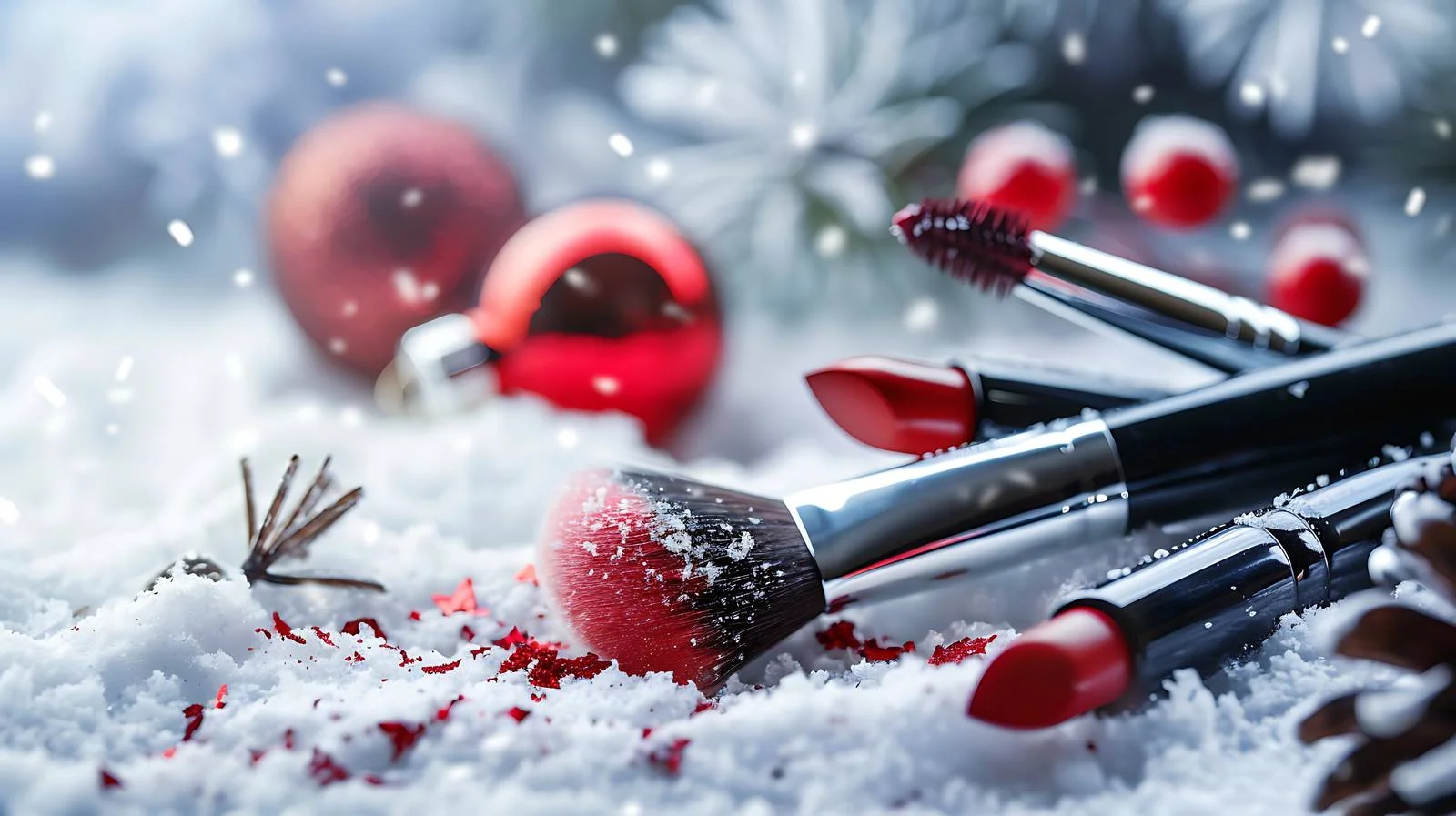 Winter-themed Makeup Accessories Displayed Outdoors — free download from Dotvec
