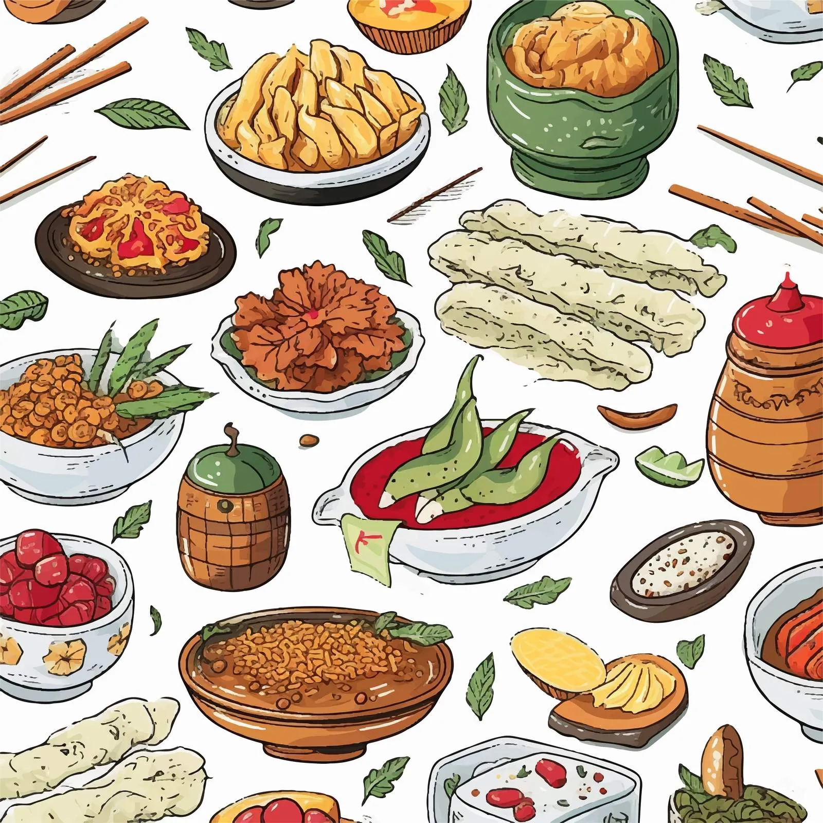 Hand-Drawn Seamless Malaysian Cuisine Pattern — free download from Dotvec