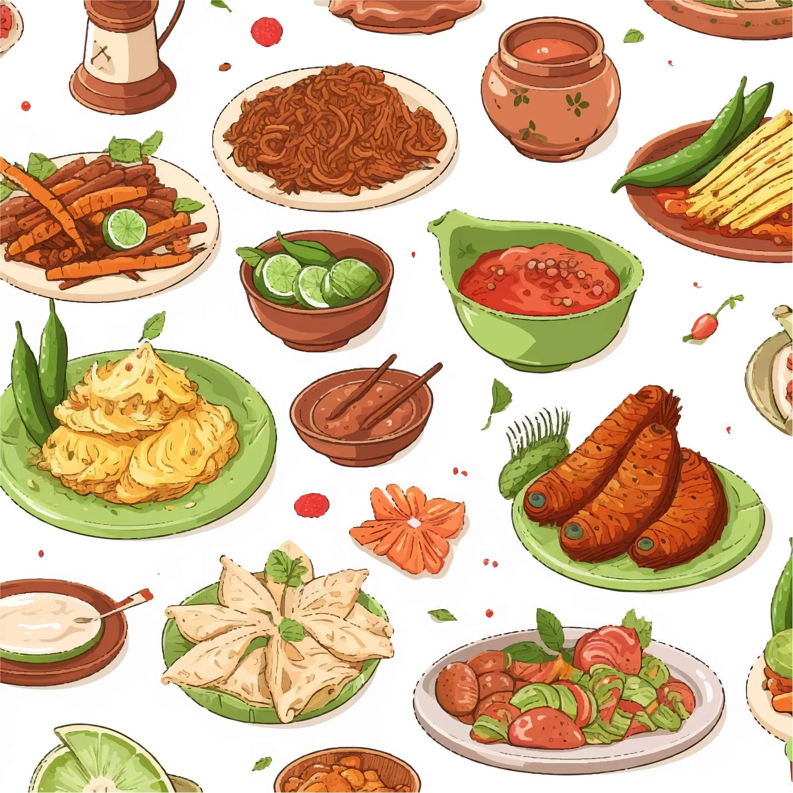 Hand Drawn Malaysian Cuisine Vector Pattern — free download from Dotvec