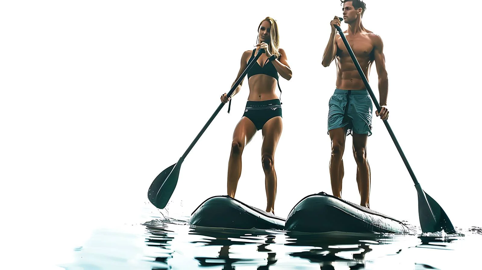 Friends Paddleboarding Together on Riverbank — free download from Dotvec