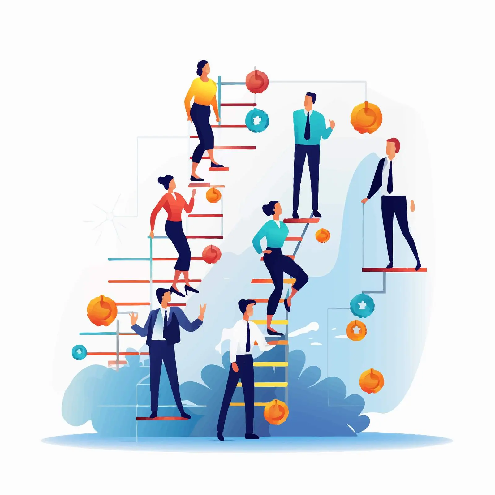 Office Workers Climbing Together in Vector Illustration — free download from Dotvec