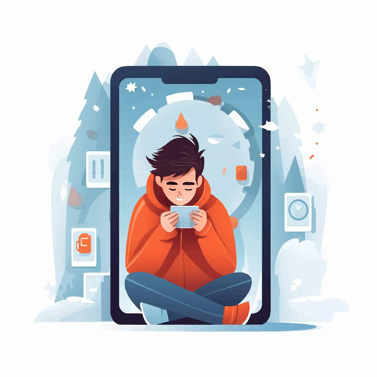 Cartoon Character Entering a Giant Smartphone — free download from Dotvec