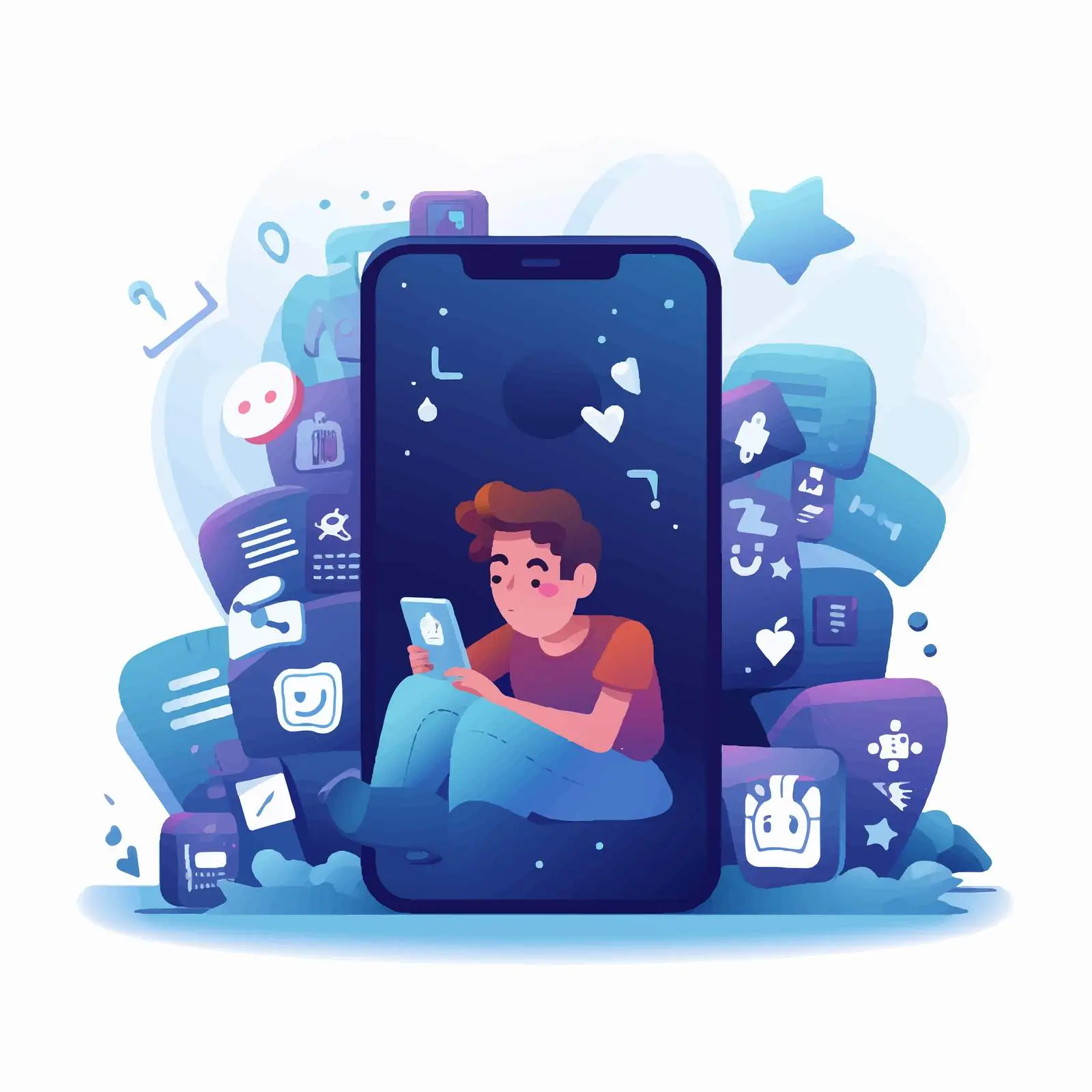 Cartoon Character Approaching Giant Smartphone — free download from Dotvec