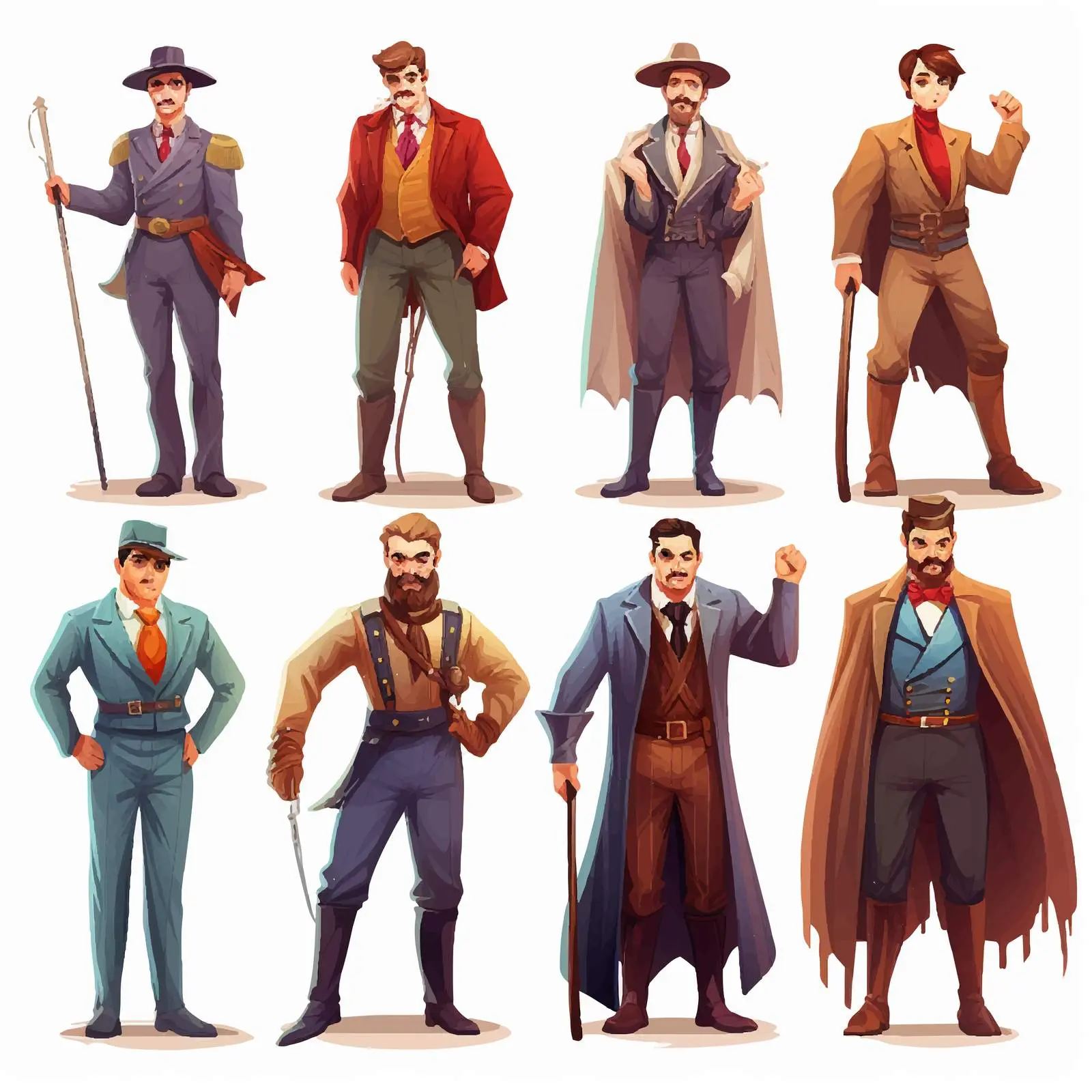 Male Characters in Various Costumes Vector Art – free historical costume image from Dotvec