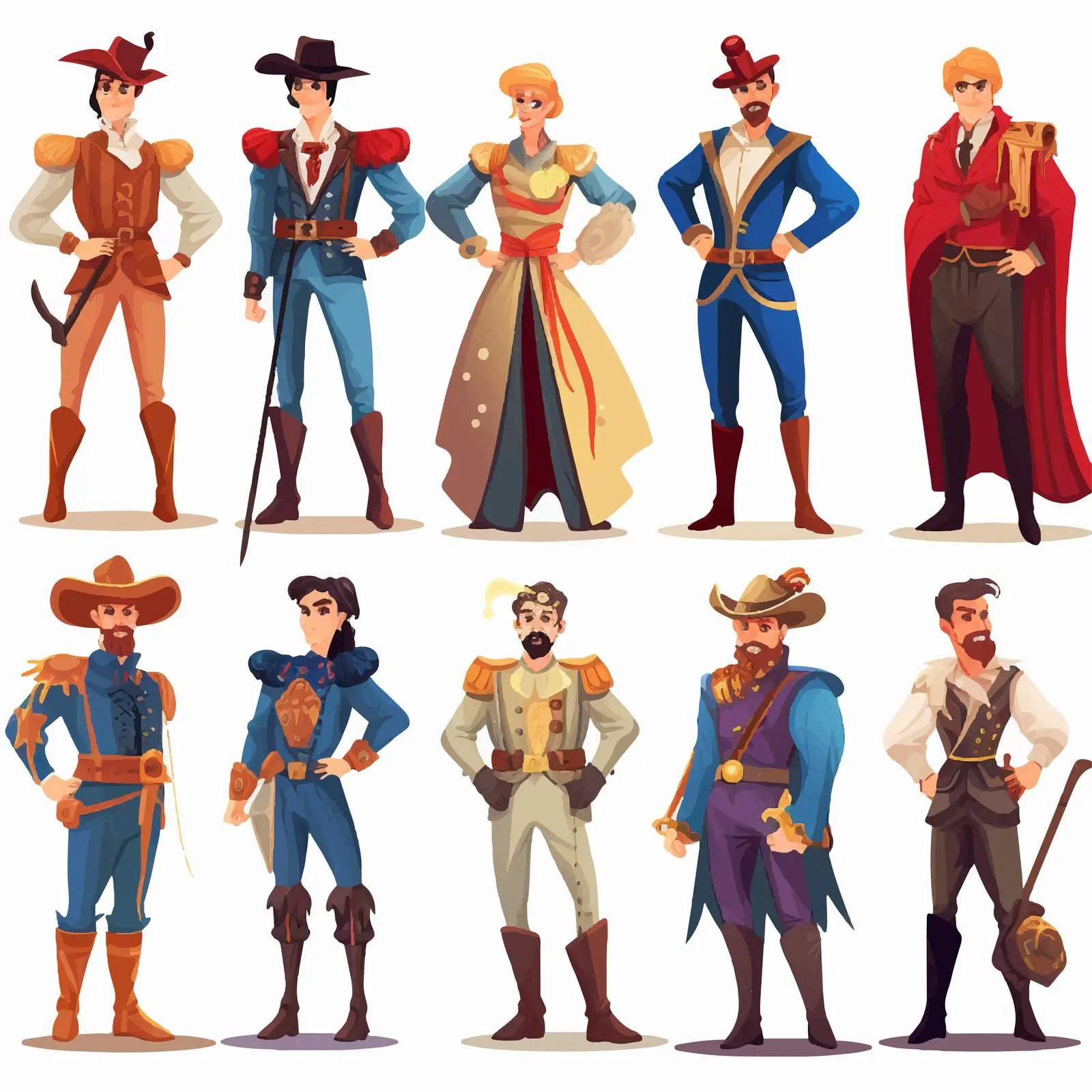 Diverse Male Characters in Unique Costumes Vector – free historical costume image from Dotvec