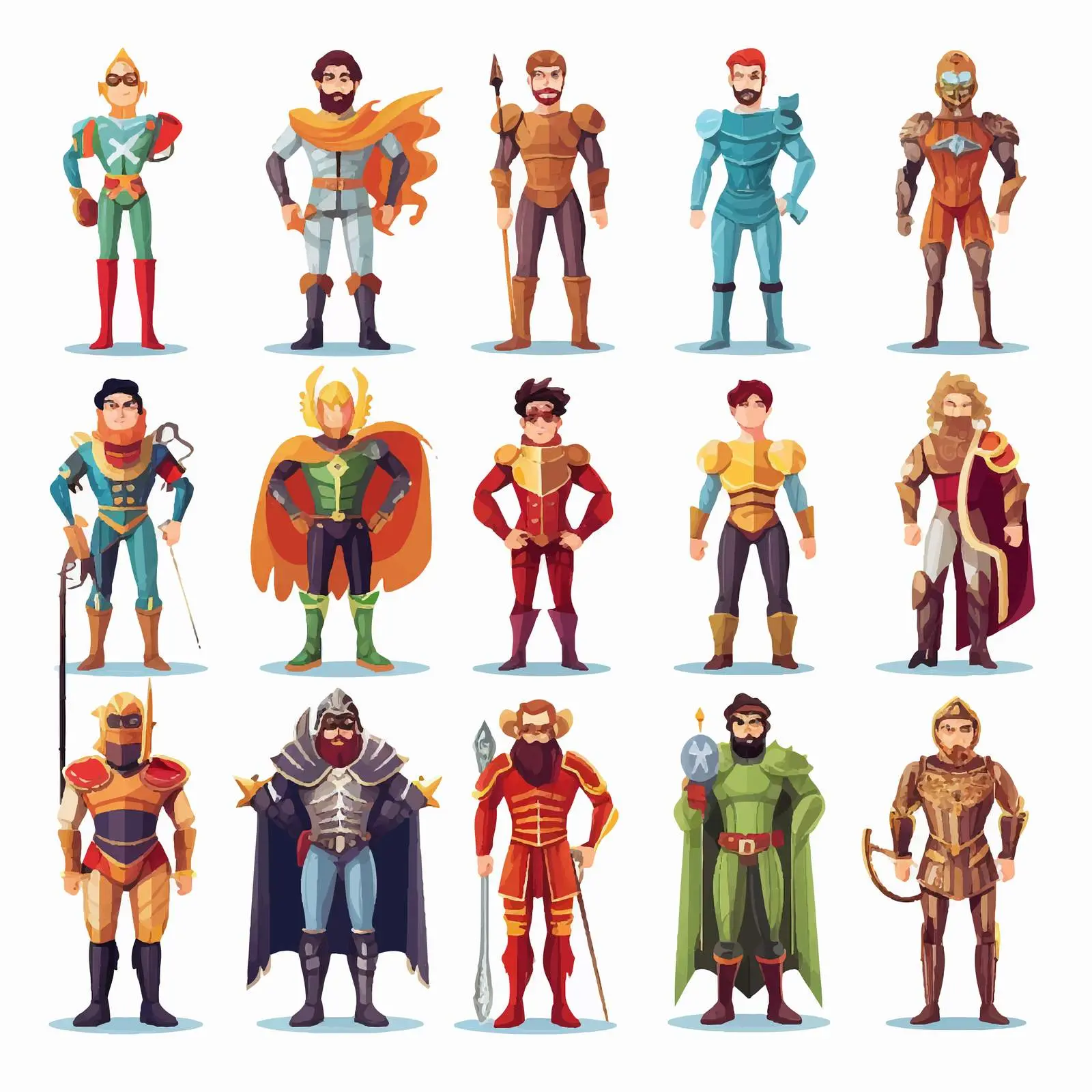 Male Characters in Various Costumes Vector Art – free character poses image from Dotvec