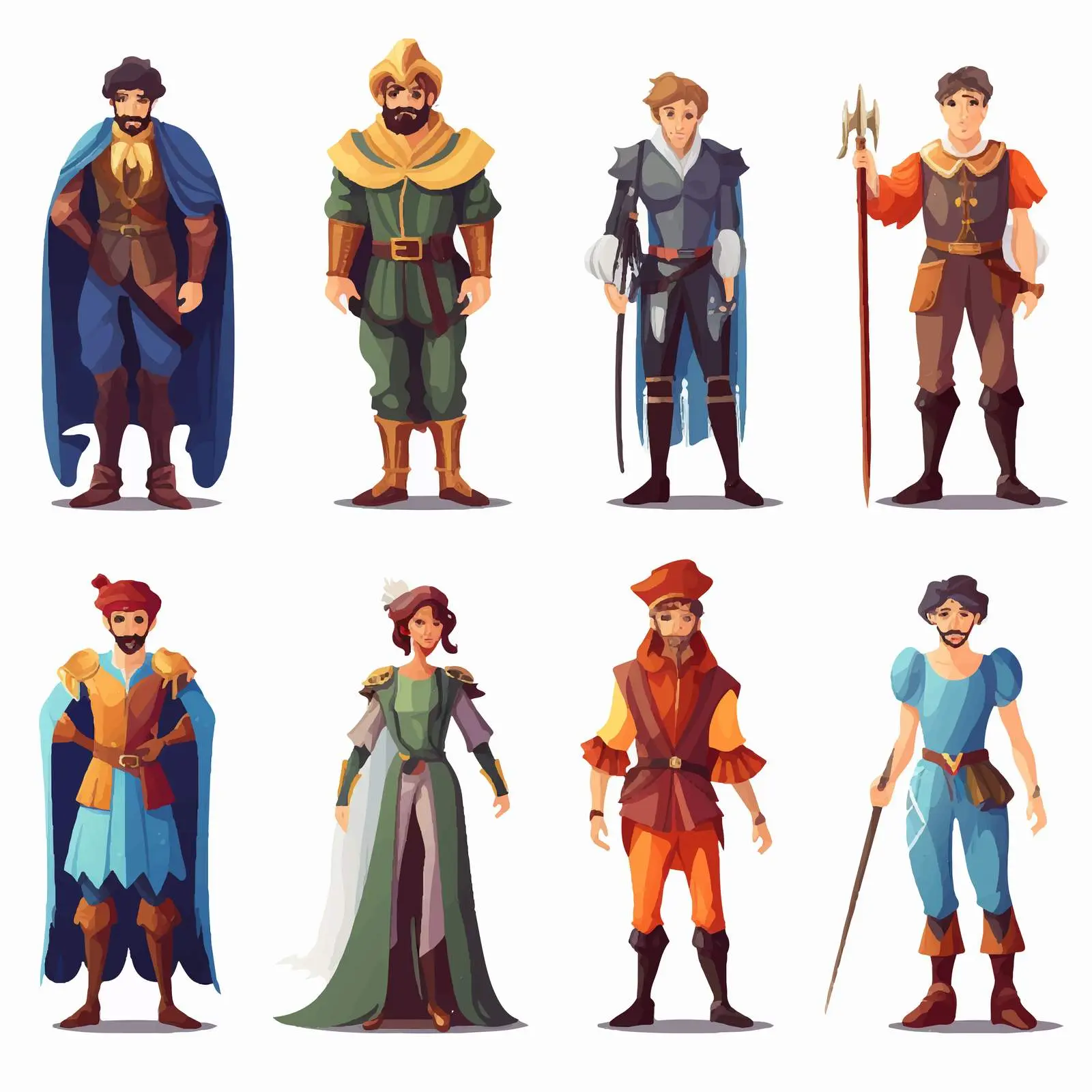 Male Characters in Various Costumes Vector Art — free download from Dotvec