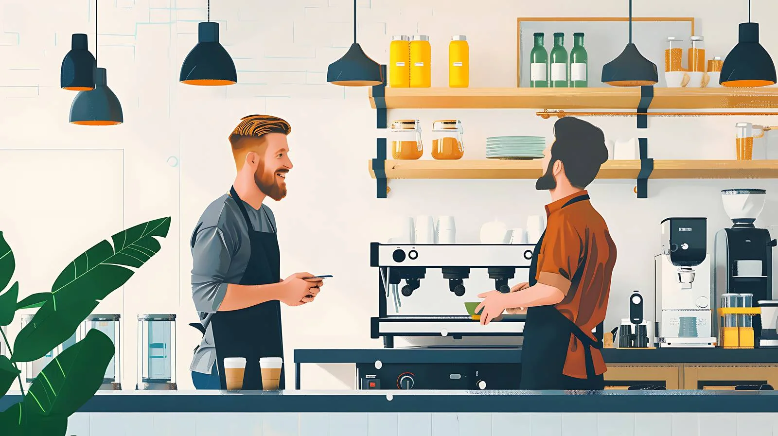 Interacting with staff in a coffee kitchen — free download from Dotvec