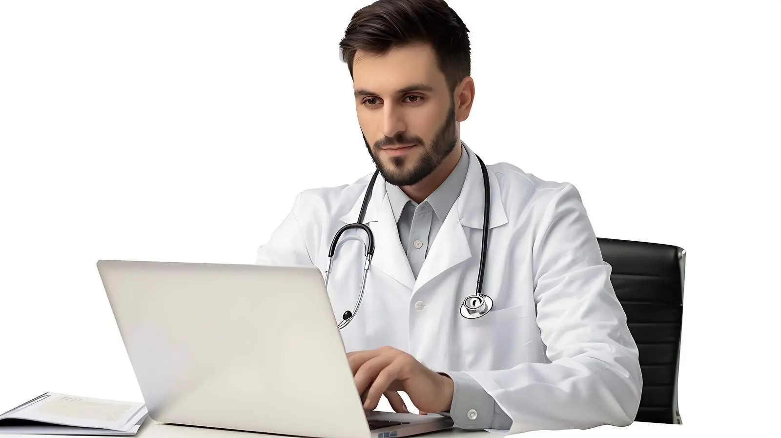 Doctor Working on Laptop at Desk — free download from Dotvec