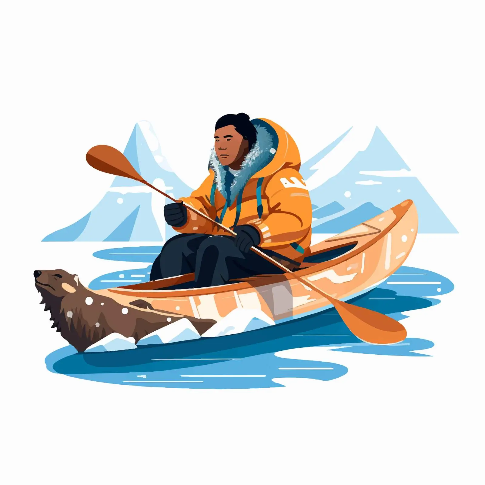 Eskimo in Traditional Warm Clothing Kayaking — free download from Dotvec