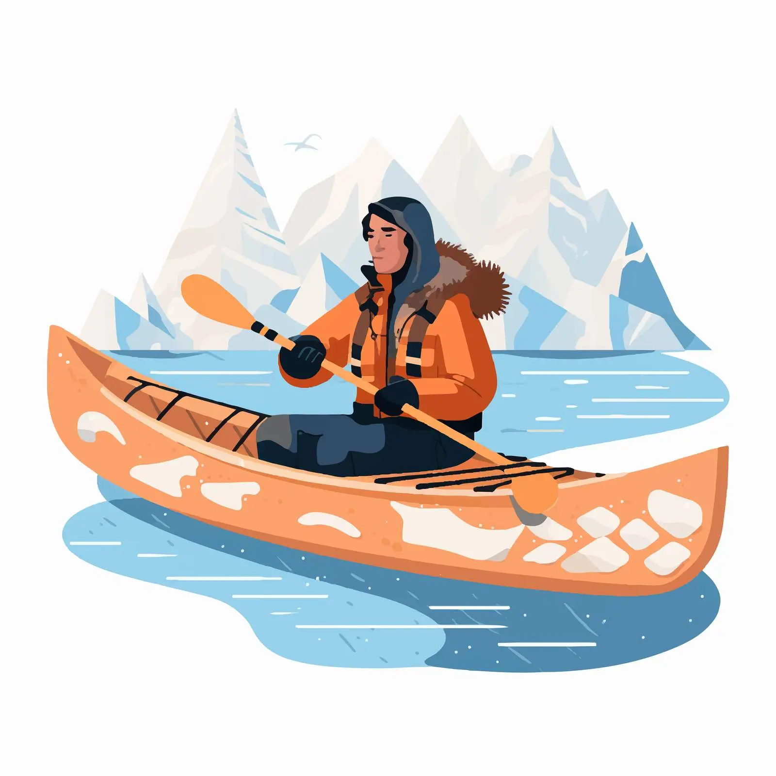 Eskimo in Traditional Clothes on Kayak — free download from Dotvec