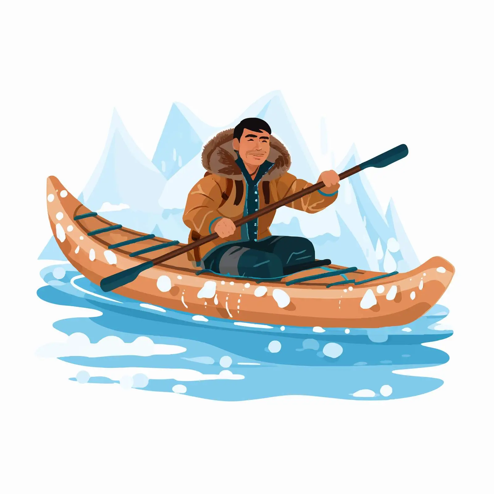 Eskimo in Traditional Clothes Kayaking — free download from Dotvec