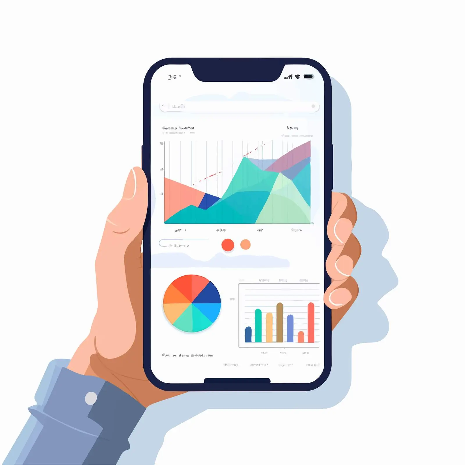 Man Holding Smartphone with Message and Chart — free download from Dotvec