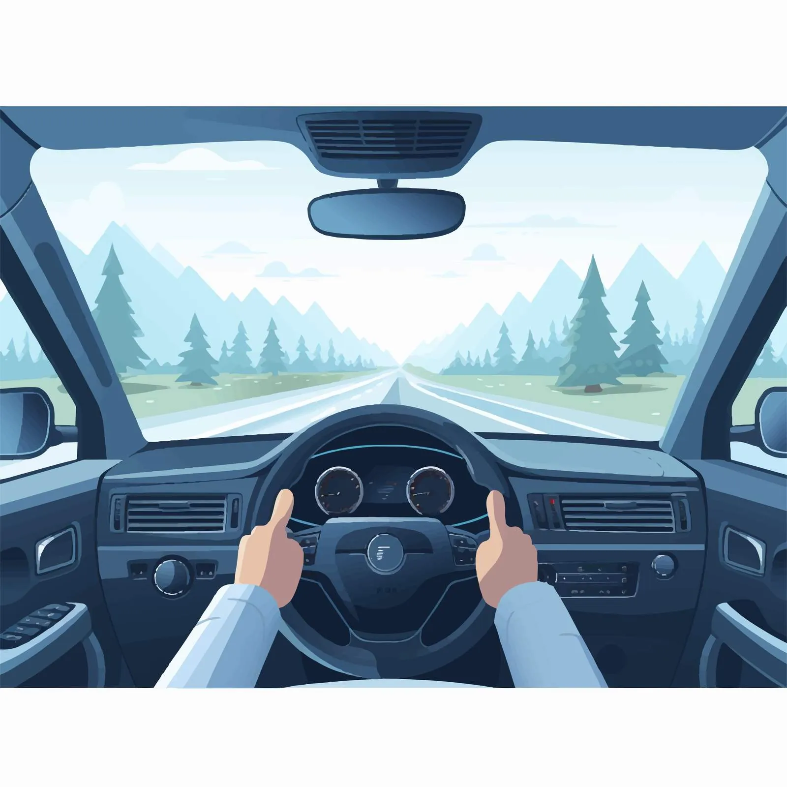 Male Hands Driving Car on Highway Vector Illustration — free download from Dotvec