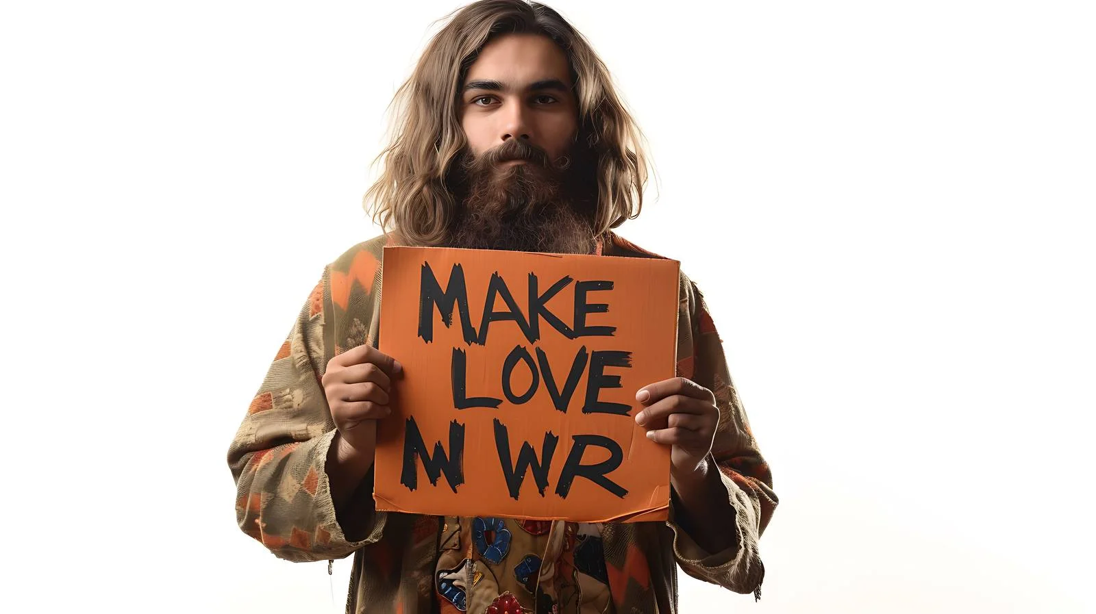 Peaceful Hippie Holding Love Placard — free download from Dotvec