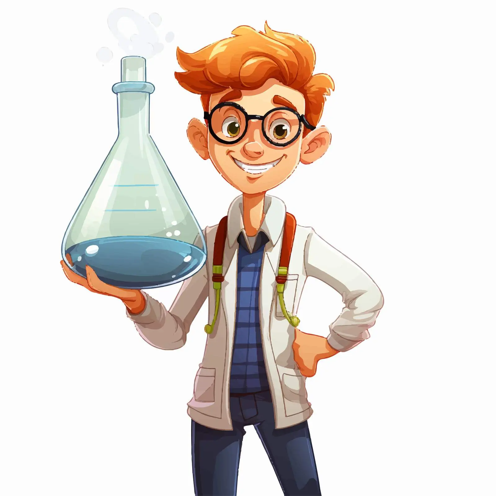 Cartoon Male Student with Flask in Science Class — free download from Dotvec