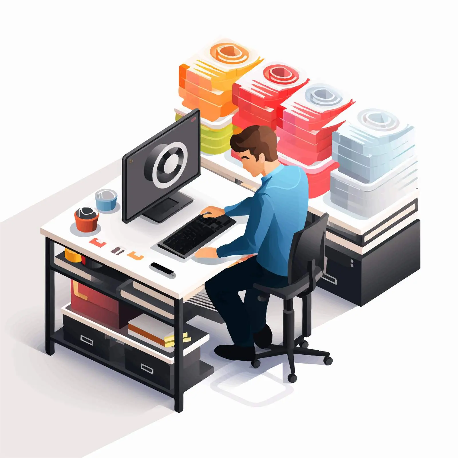 Male Typographer Working at Desk with Color Palette — free download from Dotvec