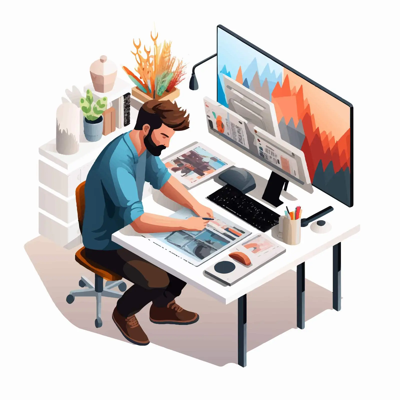 Male Typographer Creating Designs at Desk — free download from Dotvec