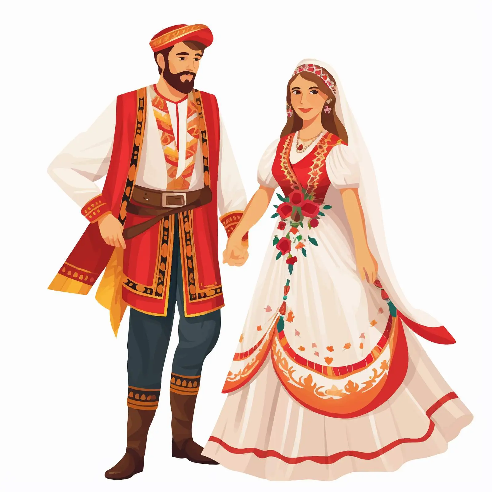 Man and Woman in Traditional Costumes Vector – free historical costume image from Dotvec