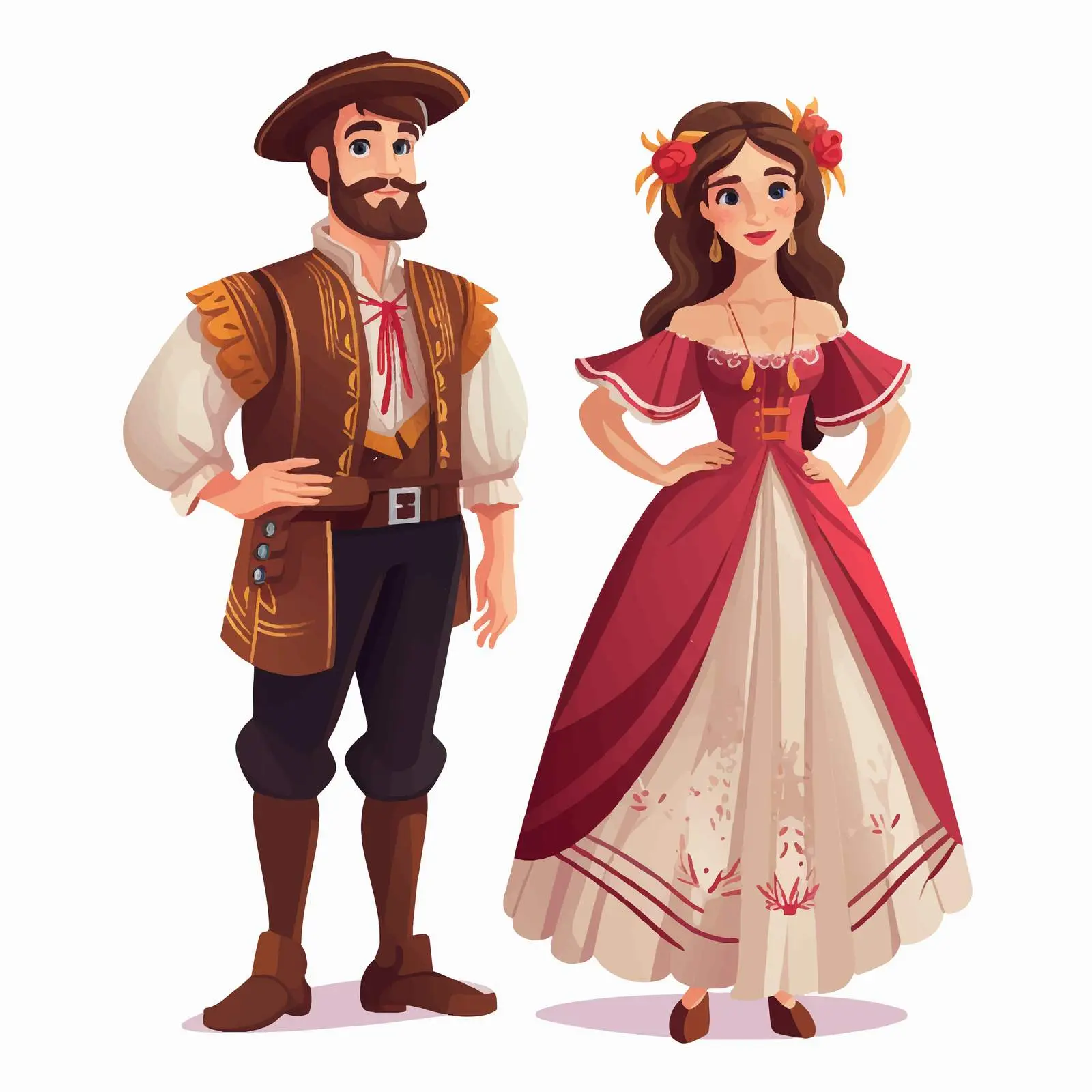 Traditional Costumed Man and Woman Vector Cartoon – free unique costume image from Dotvec
