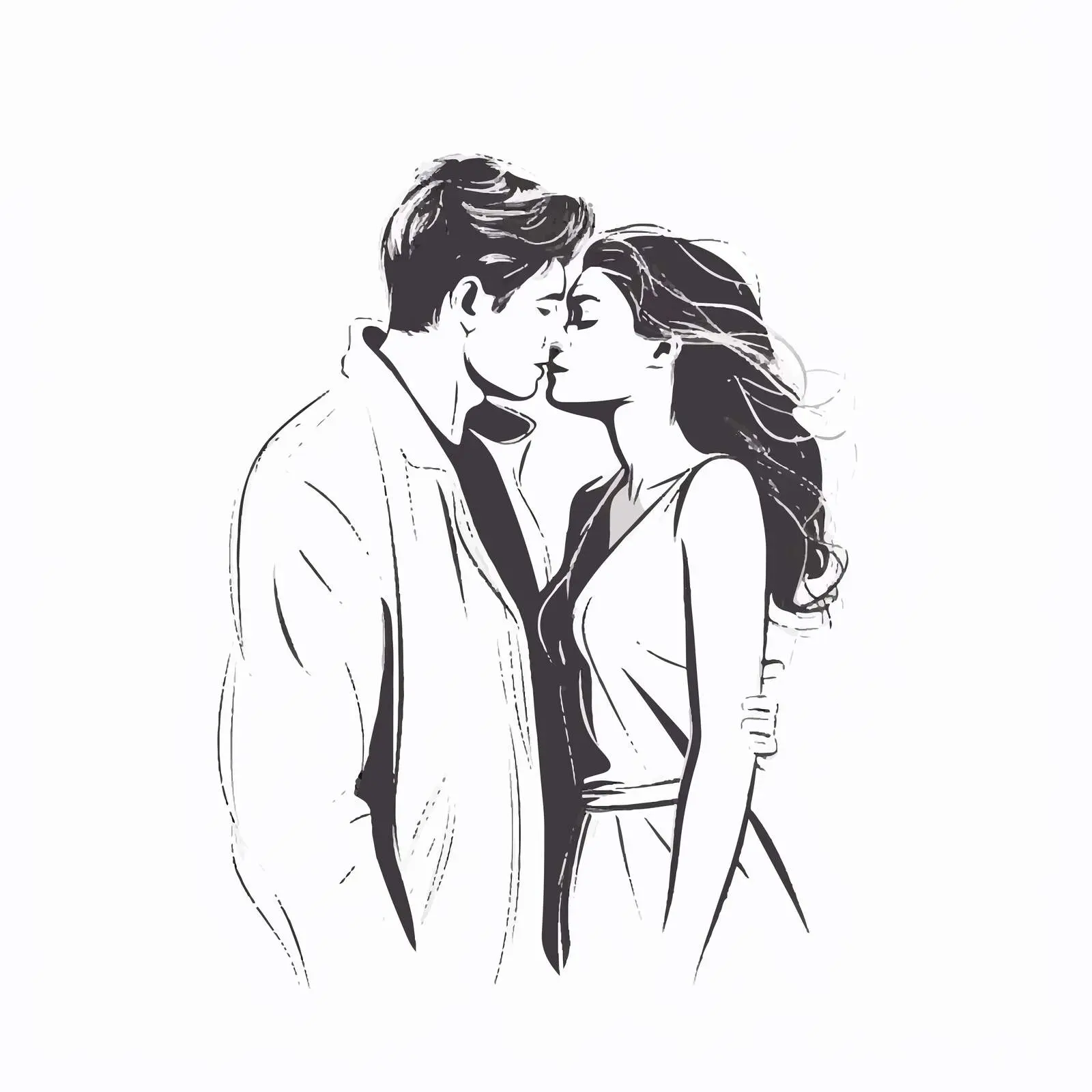 Stylish One Line Drawing of Couple in Love – free couples art image from Dotvec