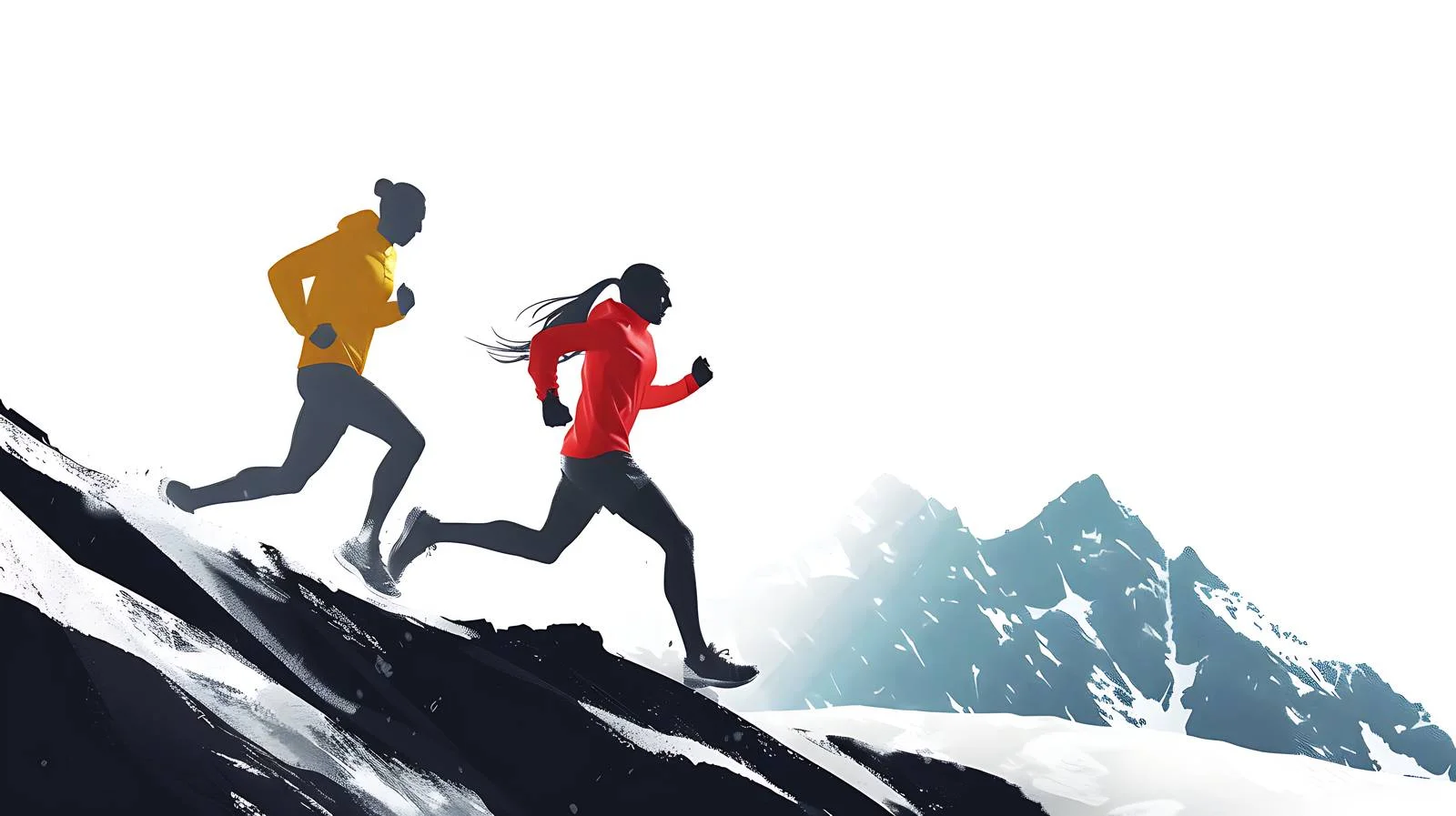 Couple Running Uphill in Mountain Isolation — free download from Dotvec